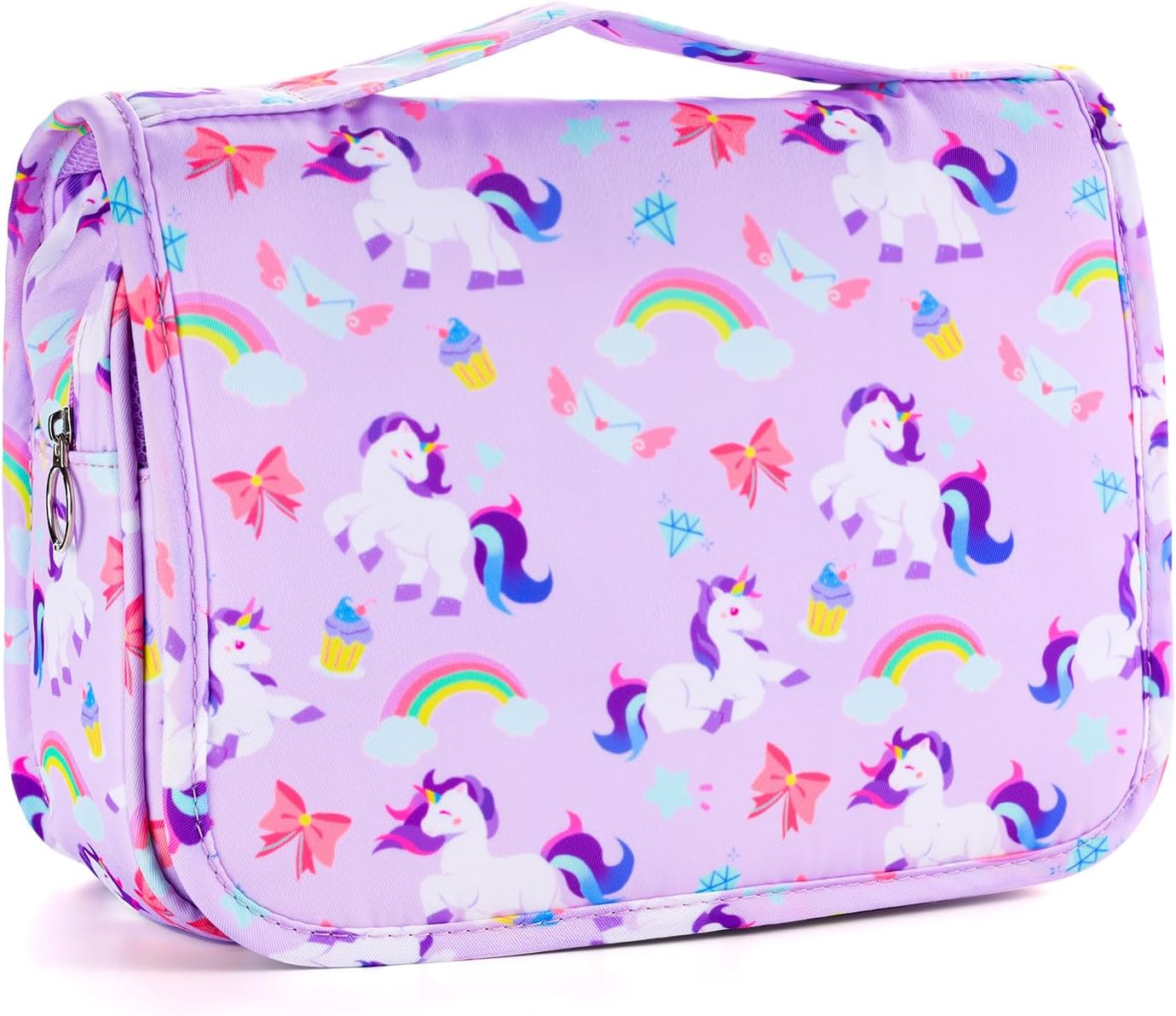 Kids Hanging Toiletry Bag - Waterproof Travel Makeup Organizer for Girls | Unicorn Purple