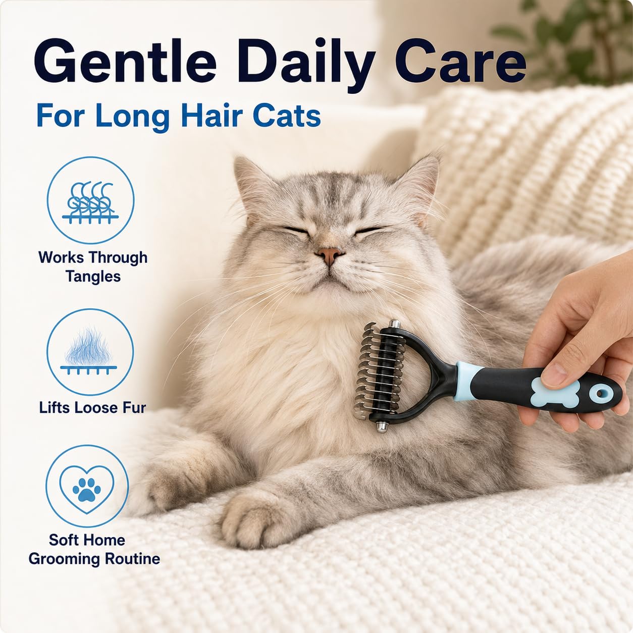 Dematting Comb for Dogs Cats, Pet Undercoat Rake Brush Stainless Steel Teeth Grooming Tool for Long Hair Thick Coat Tangles Knots Loose Fur (1, Pink*15 tooth)