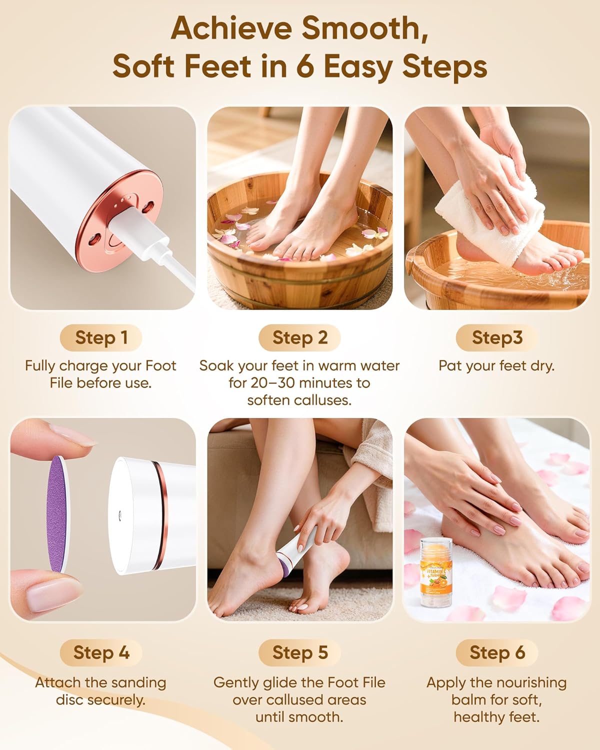 Electric Foot Callus Remover - Rechargeable Waterproof Pedicure Tool | Portable Foot File for Dead Skin Care (White)