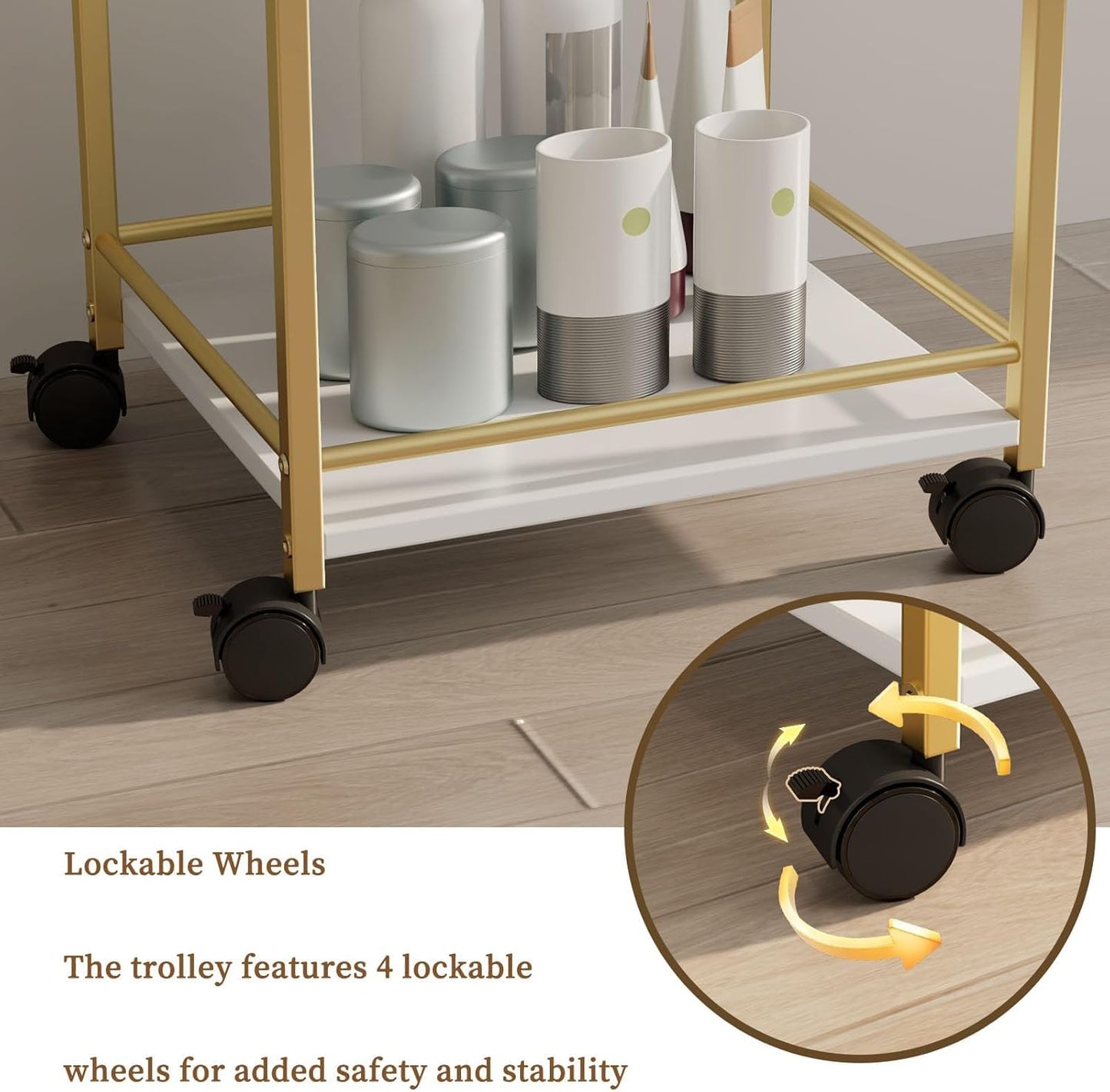 Salon Trolley Cart with Wheels, 3 Shelves & 1 Drawer, Mobile Hair Stylist Station for Tools Storage, Rolling Organizer Cart for Barber & Tattoo Supplies, Durable, Sturdy & Easy to Move