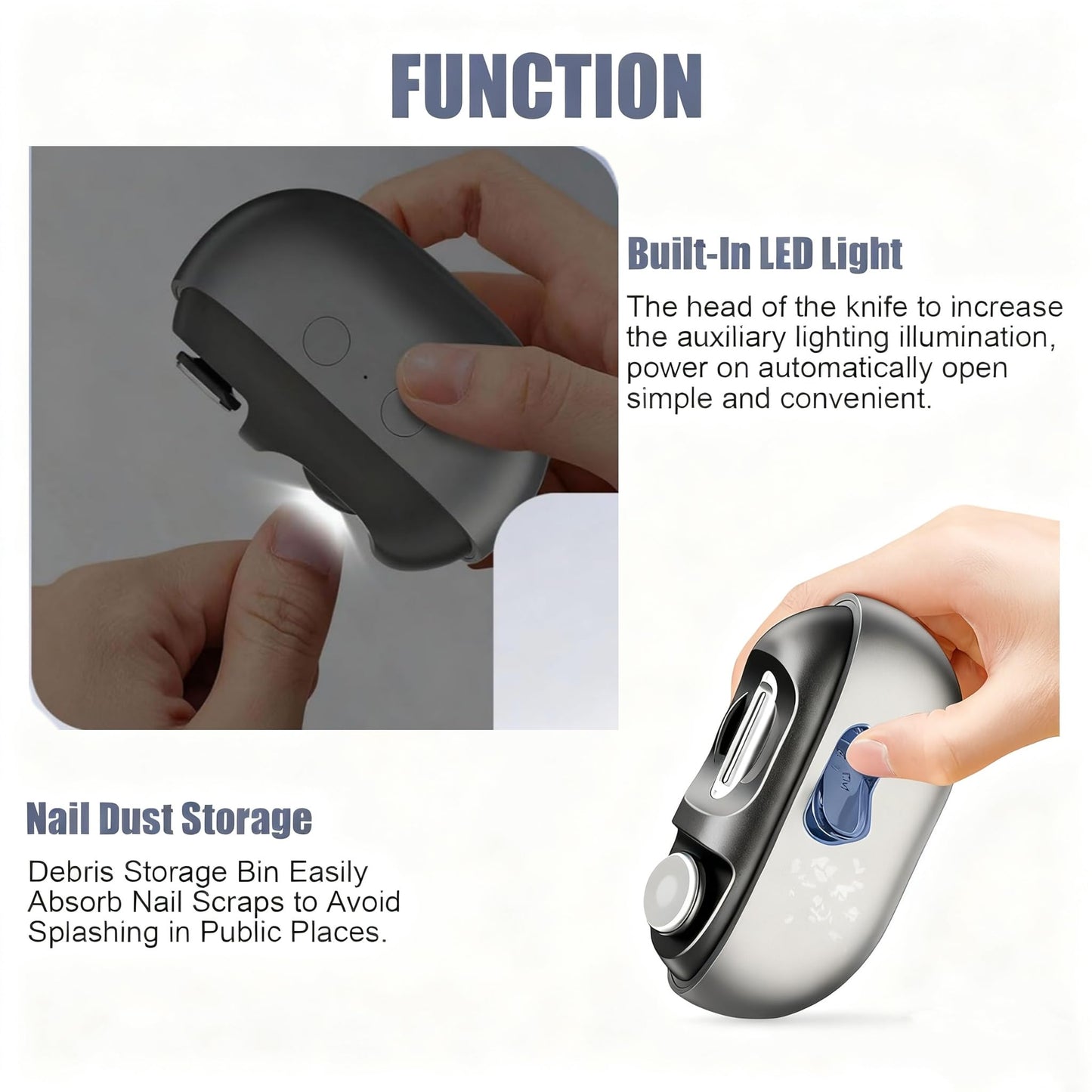 Upgraded Electric Nail Clippers, Automatic Electric Nail Trimmers with LED Light, Easy-Grip Painless Nail Cutter for Seniors, Kids, and People with Arthritis, Safe for Thick or Delicate Nails（Gray）
