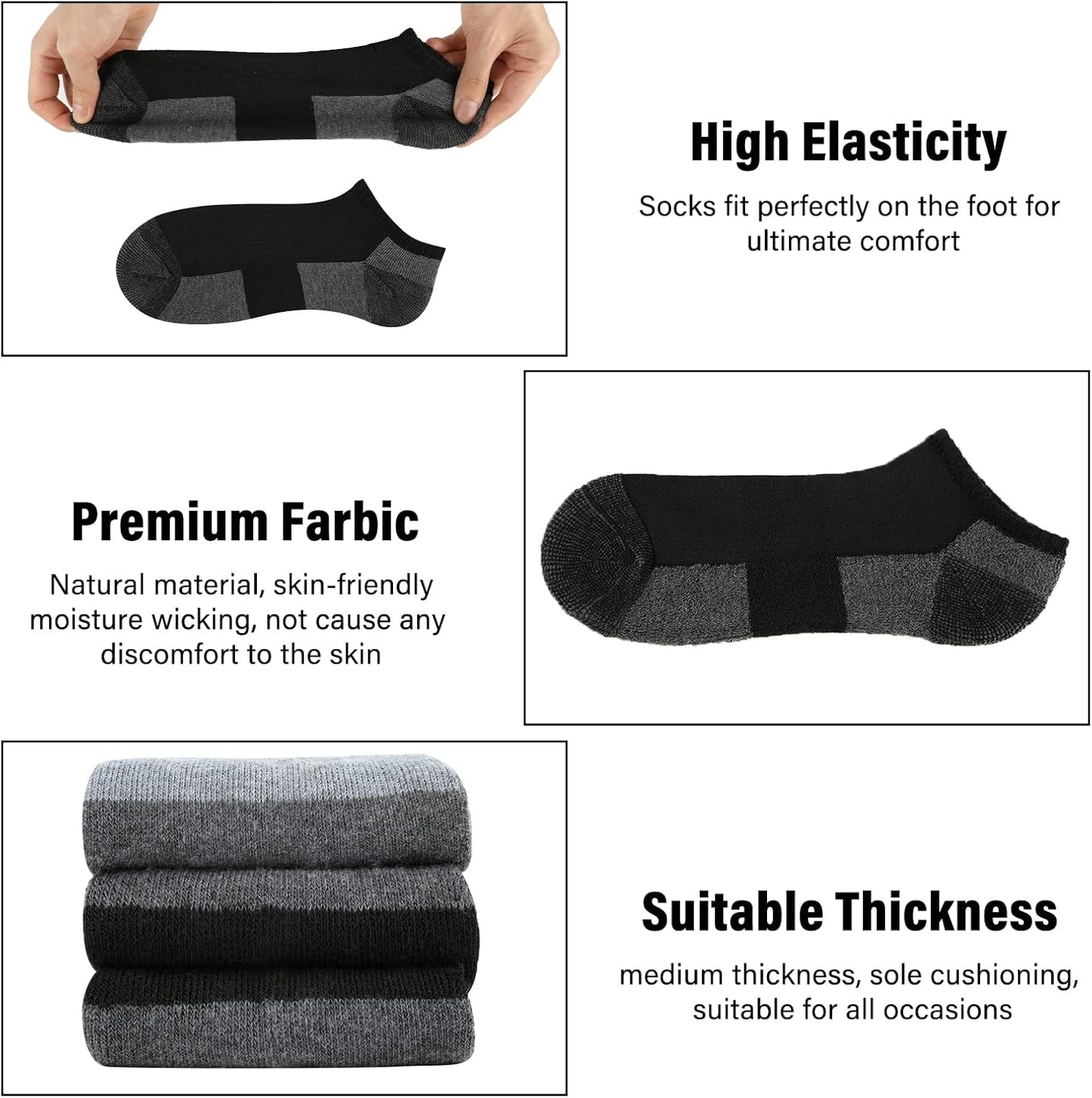 Men's Cushioned Ankle Socks - 12 Pack Low Cut Breathable Casual Socks | Fits Shoe Size 6-11