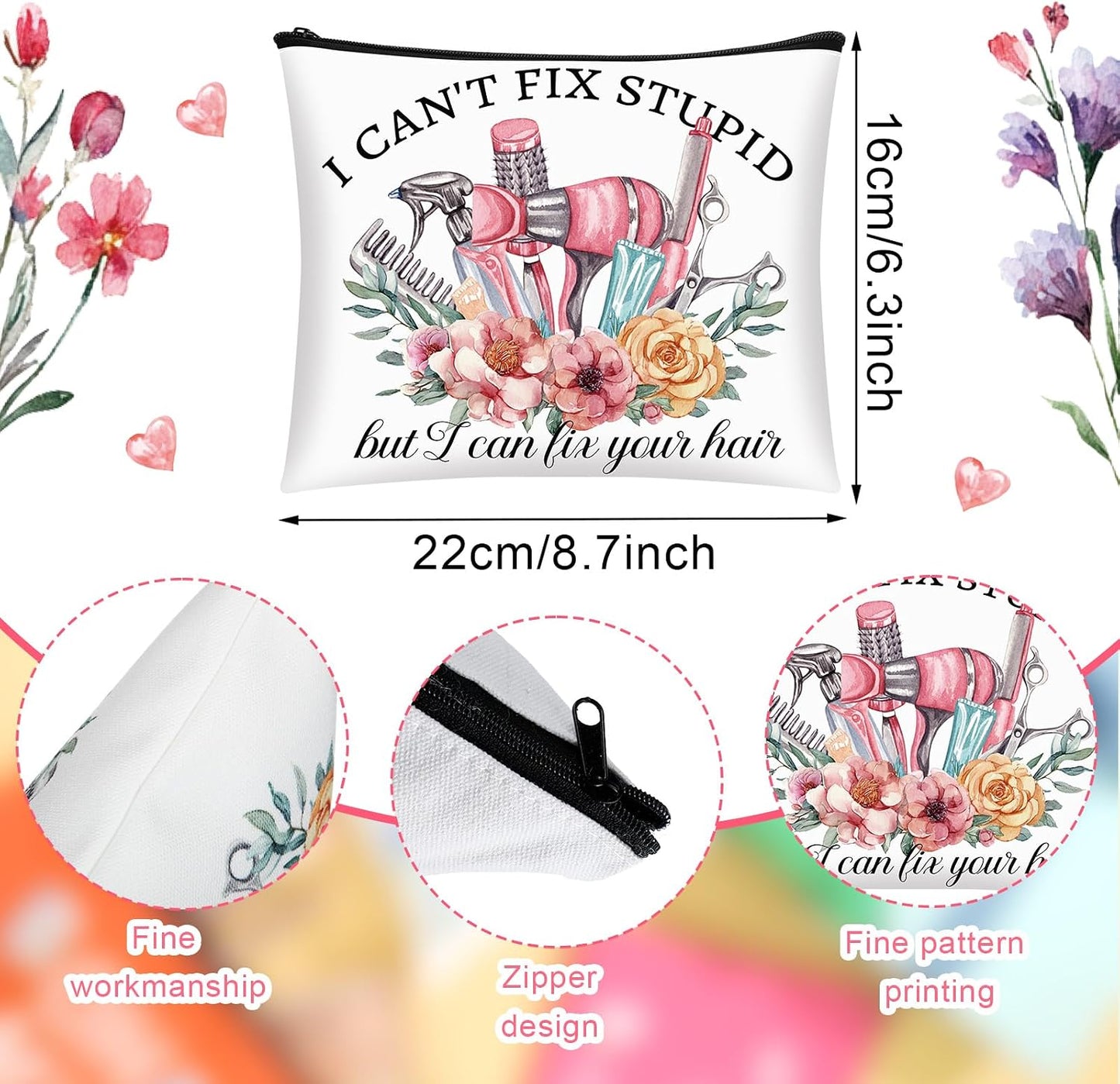 Reginary 9 Pcs Hair Stylist Gift Set - Makeup & Cosmetic Zipper Pouch Case for Graduates | Ideal for Hairdressers