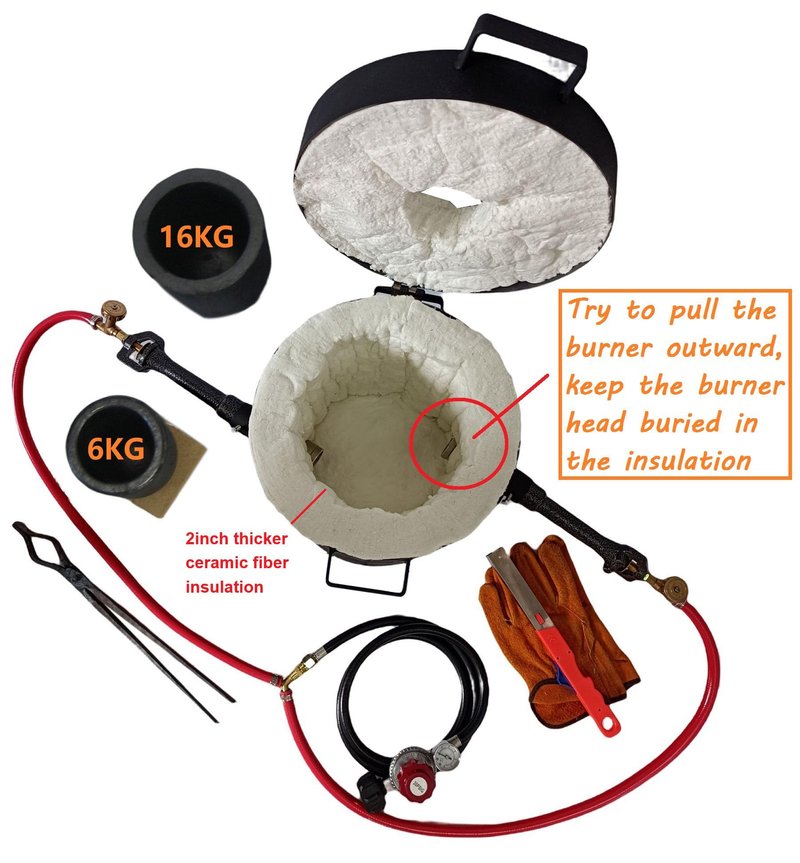 LSMIITTH 16KG Propane Melting Furnace for Aluminum, Gold, Silver, Copper - Dual Burner 200,000 BTU High Efficiency Foundry Kit with 16KG & 6KG Crucibles, Metal Clip Tongs for Casting Jewelry & DIY
