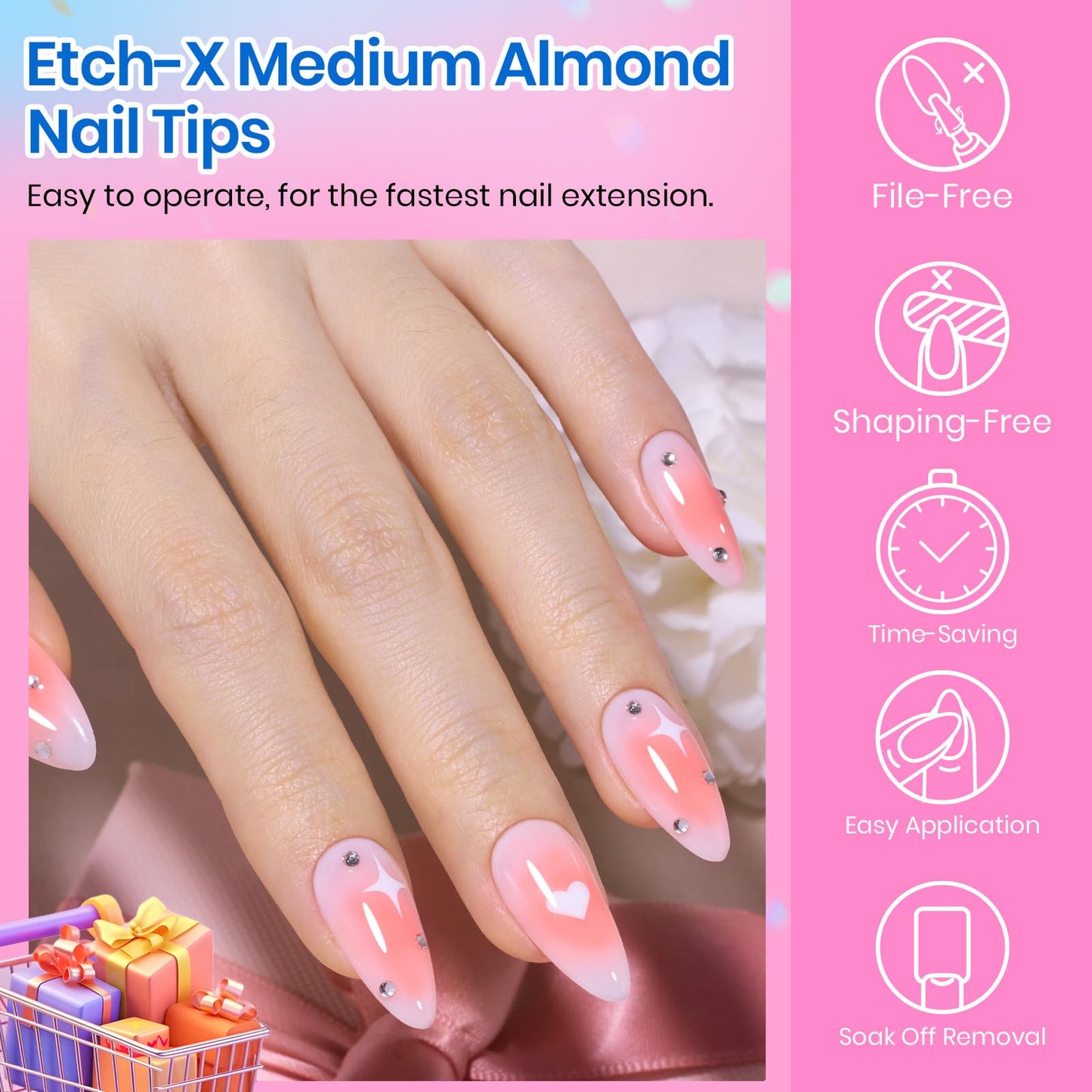 Beetles Medium Almond Nail Tips 576pcs 12 Sizes, Pre-Etched Soft Gel Nail Tips Half Matte Full Cover Press on False Nail Tips Clear Acrylic Nails Glue on Nails DIY Nail Extension Gift for Women