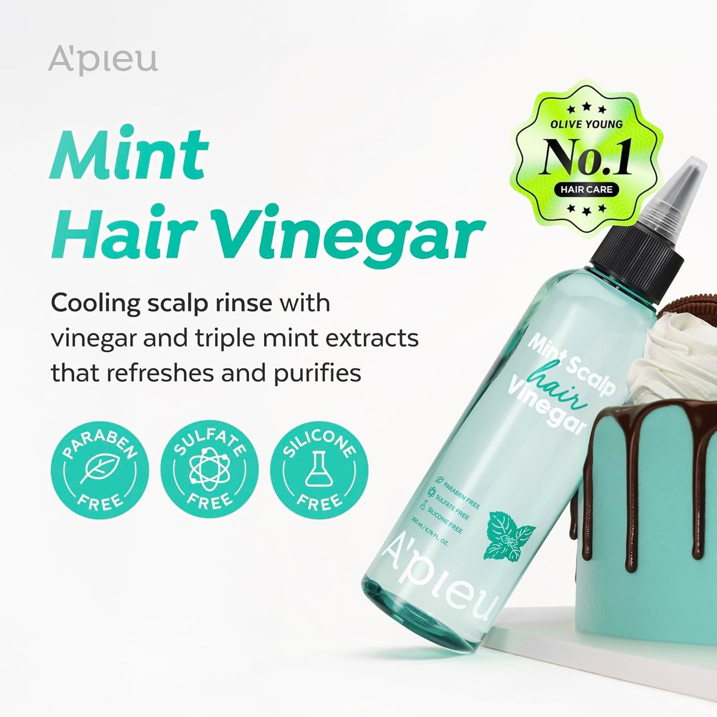 A’PIEU Mint Hair Vinegar Rinse - Cooling Scalp Care & Dandruff Removal | pH Balancing, 6.76 fl oz