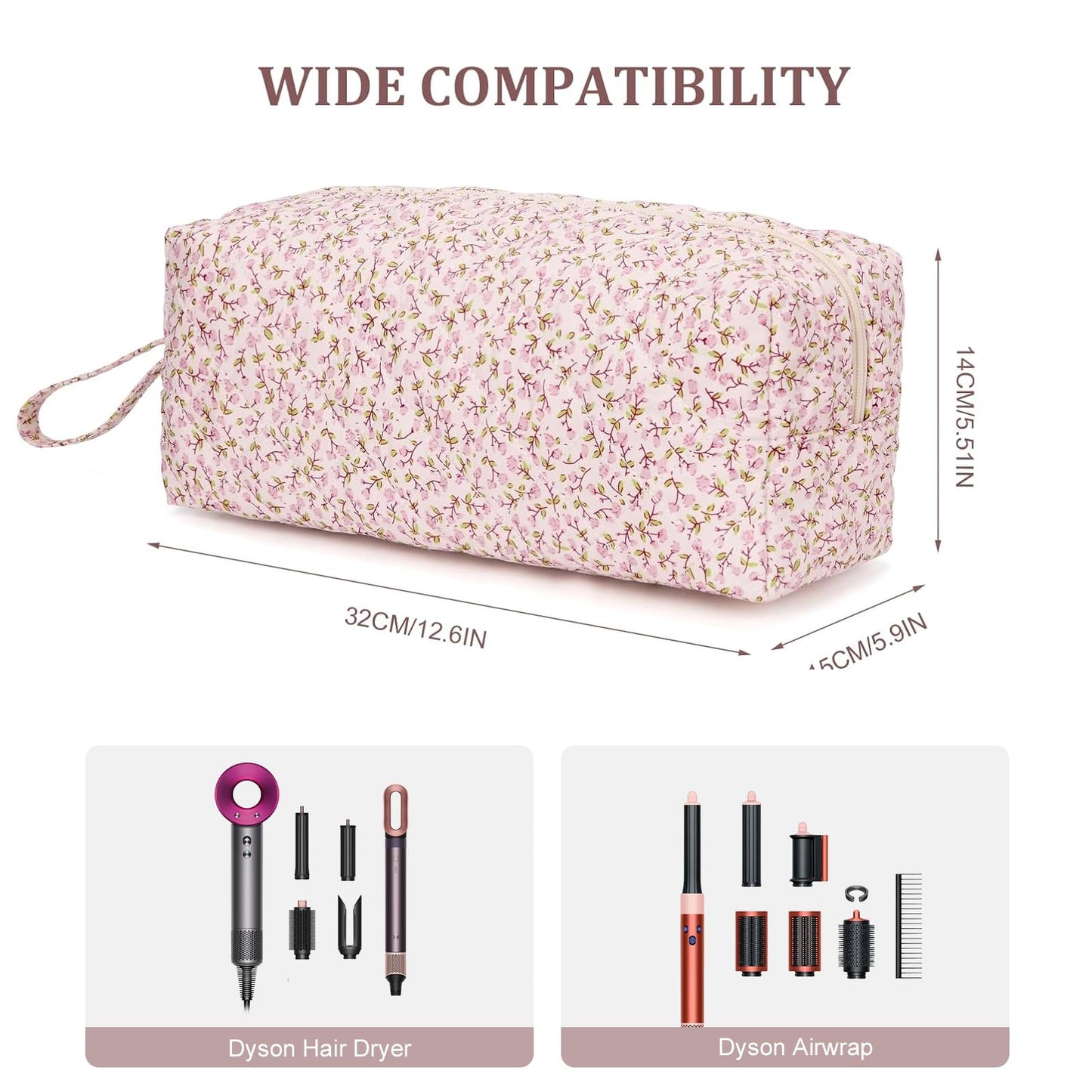 ANKICK Travel Hair Tool Bag Compatible with Dyson Airwrap Carrying Case, Floral Portable Hair Dryer Bag Organizer