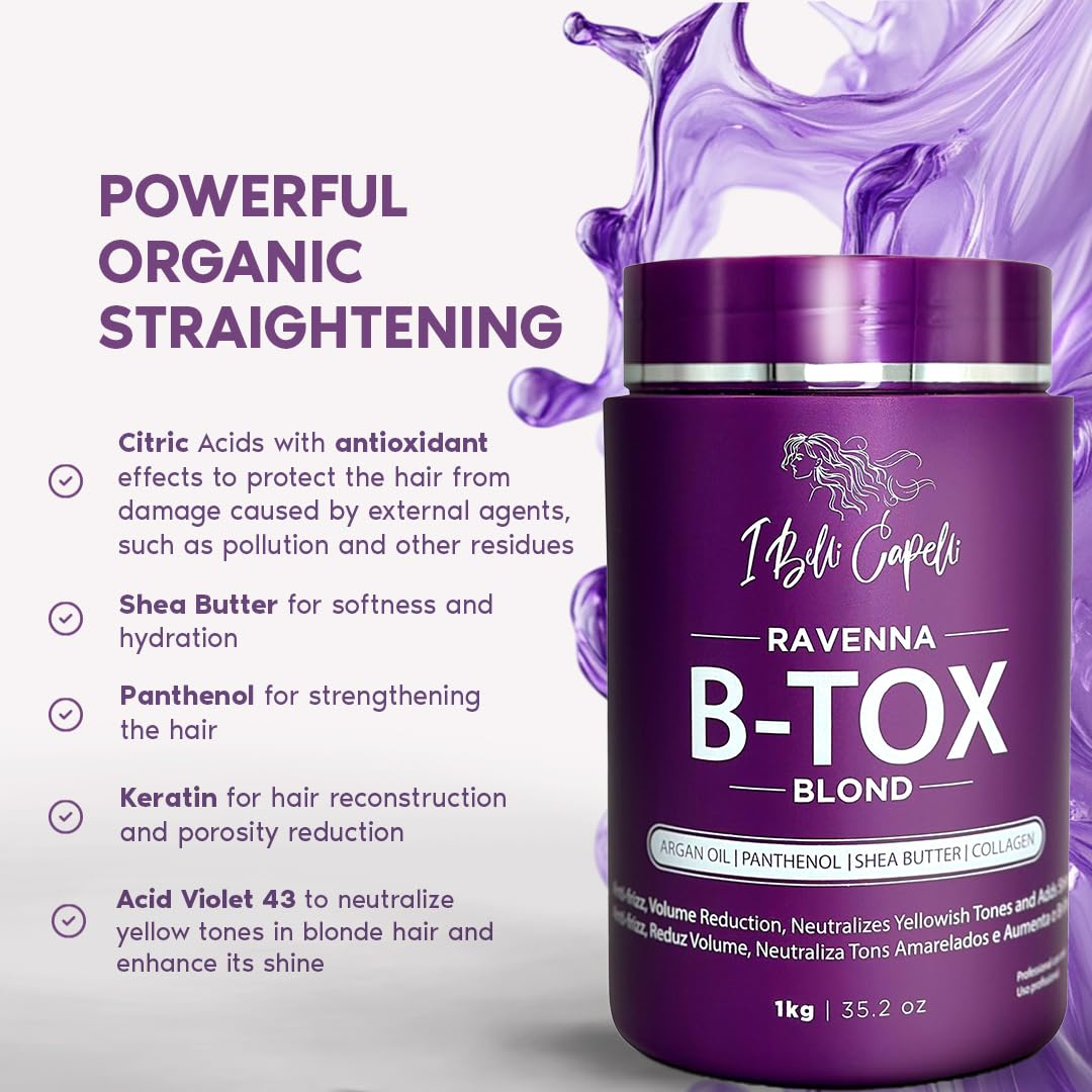 Ravenna Hair B-tox Treatment for Blond Hair - Formaldehyde-Free, Anti-Frizz, Deep Hydrating | 35.2 oz (1kg)