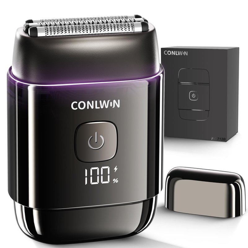 CONLWIN Electric Foil Shavers for Men, Self-Clean Mini Electric Razor with 3D Floating Blade, 2-Way Magnetic Cap Travel Shaver, USB-C Fast Charge, Waterproof Wet/Dry for Face Beard Neck, Model FK-712B