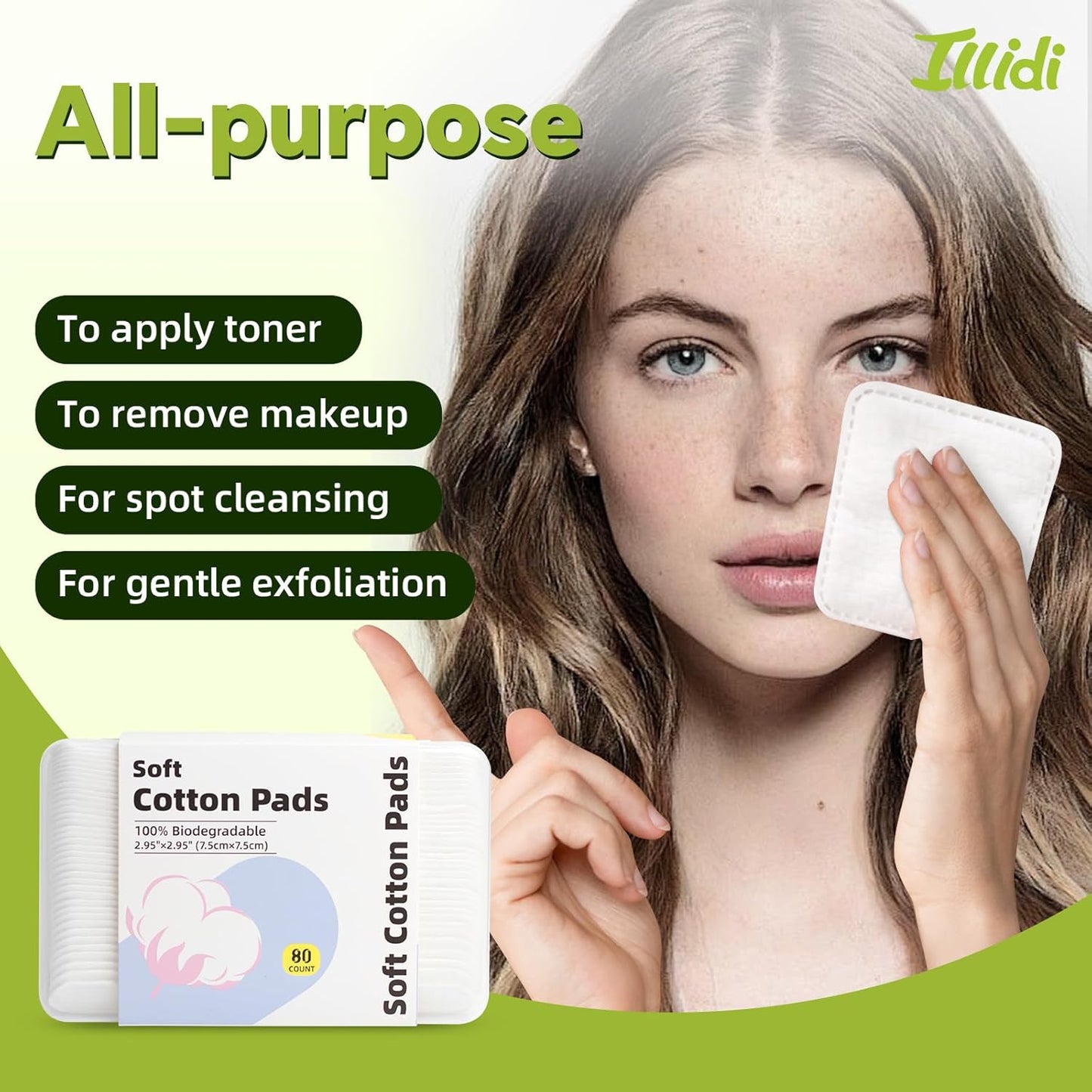 Large Square Cotton Pads - Lint-Free, Soft & Multi-Layered for Makeup Removal | 80 Count Box