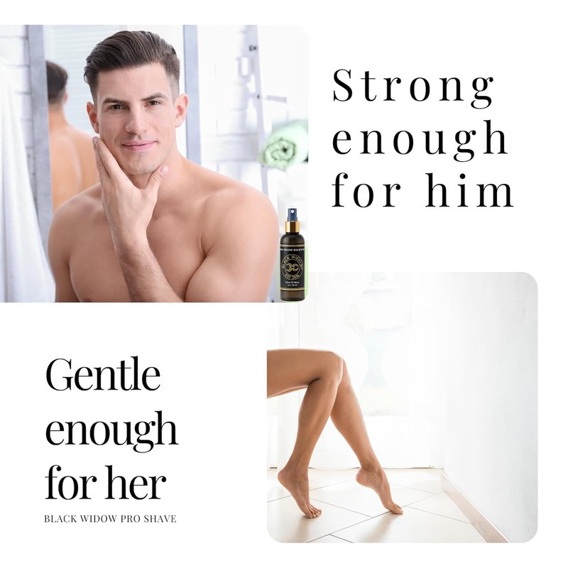 Black Widow Pro Shave Solution - No-Mess Shaving Spray Lotion for Men & Women | Hydrating, Mint-Infused Formula to Reduce Razor Burn