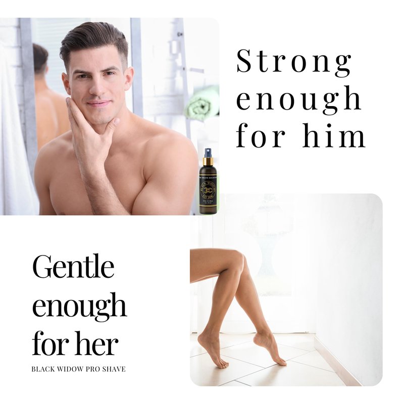Black Widow Pro Shave Solution – No-Mess Shave Spray Lotion with Hint of Mint, Hydrating Slick Shaving Lotion for Men & Women, Reduces Razor Burn & Skin Irritation for Smooth, Comfortable Shaves