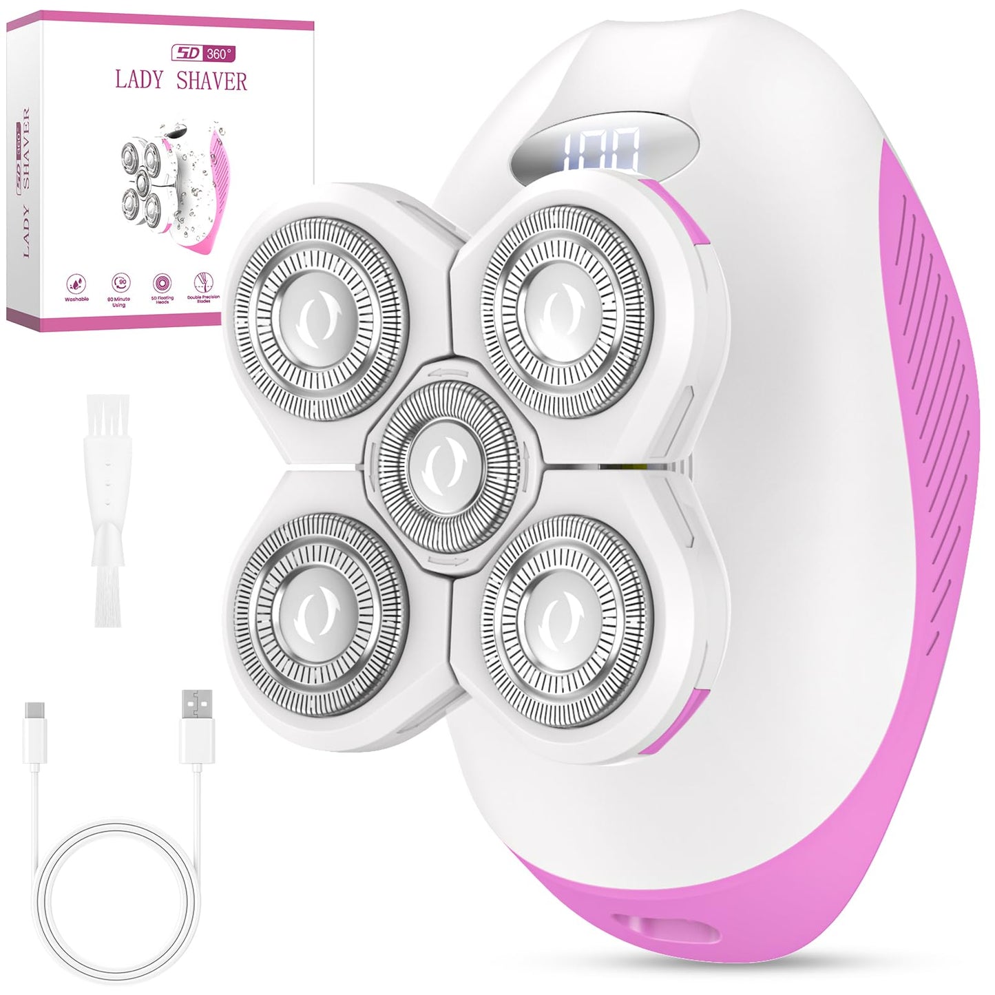 Electric Razors for Women,Rechargeable Body Shaver, Wet and Dry Use, Cordless Electric Razor Hair Remover Anti-Slip Lady Trimmer for Women's Leg, Hand, Bikini and Face Sensitive Skin (5 Head-Rose)