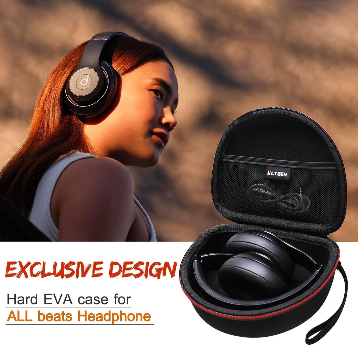 Headphone Case Compatible with Beats Studio Pro/Solo 4 / Studio 3 / Solo 3 / Picun B8 / BERIBES/JLab JBuds Lux ANC Wireless Bluetooth Noise Cancelling Headphones, Black+Gray(Case Only)