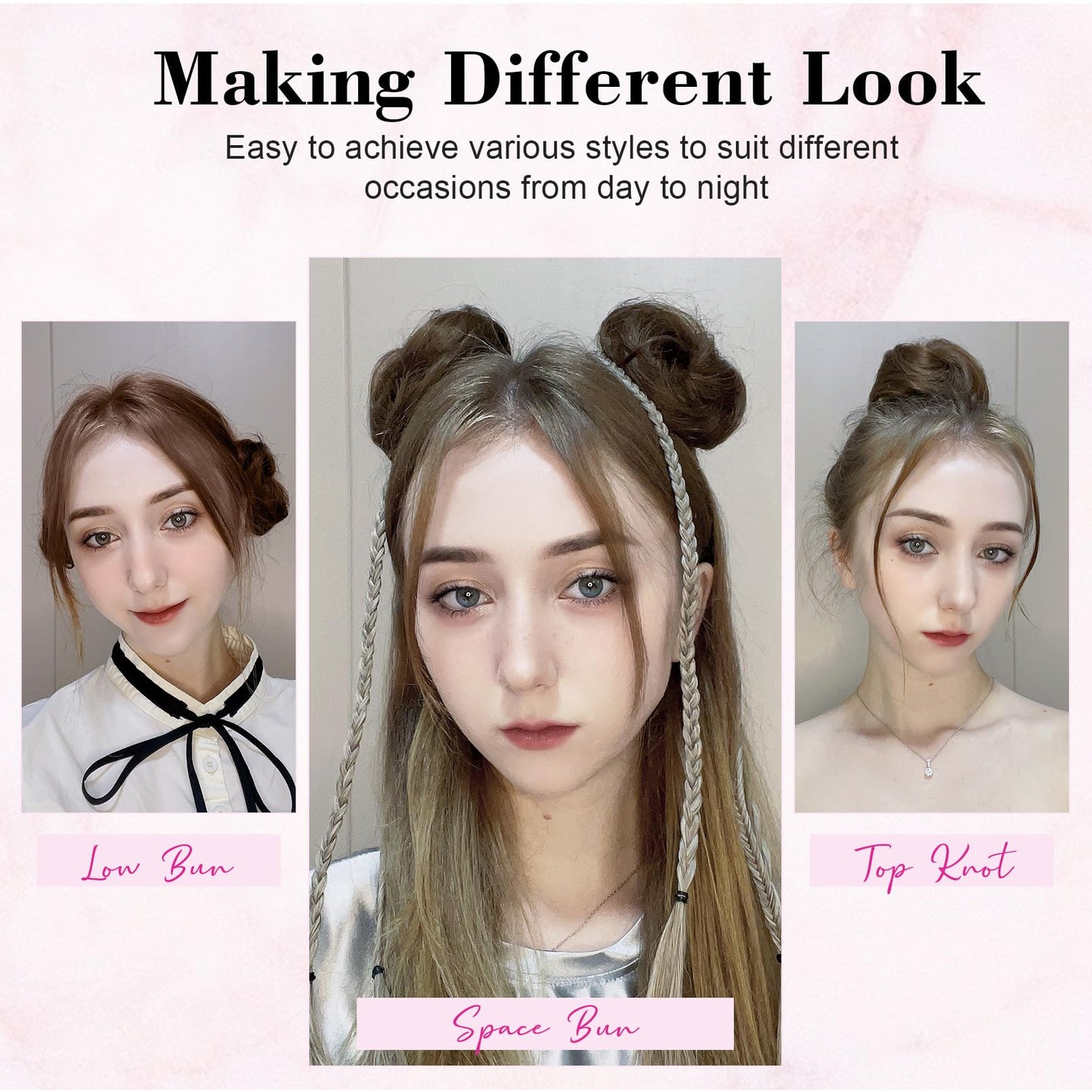 REECHO 2 PCS Mini Claw Clip in Messy & Cat Ears Hair Bun Extensions HB001 Wig Accessory Updo Hairpieces for Women (Pack of 2-3" Straight, Golden Blonde and Bleach Blonde Mixed)