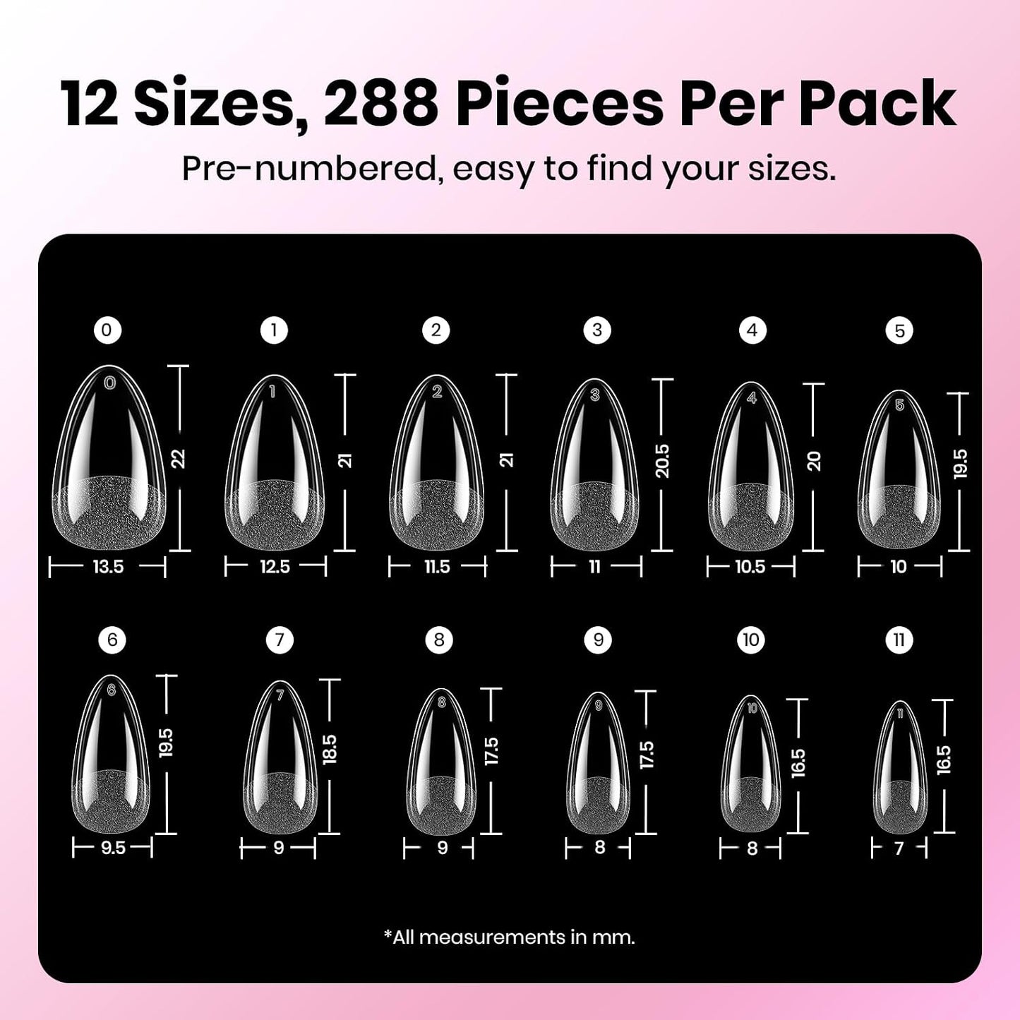 Beetles Gel Nail Kit - Almond Short 288pcs Nail Tips with Hema-Free Glue & Base Gel Set | DIY Acrylic Press-On Nails