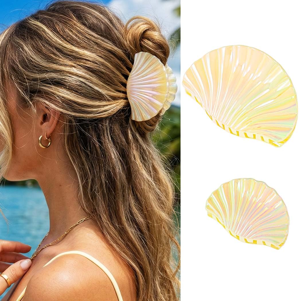 Seashell Hair Clips - Acrylic Claw Clips for Beachy Styles | Mermaid Hair Accessories (Blue, 2 Pieces)