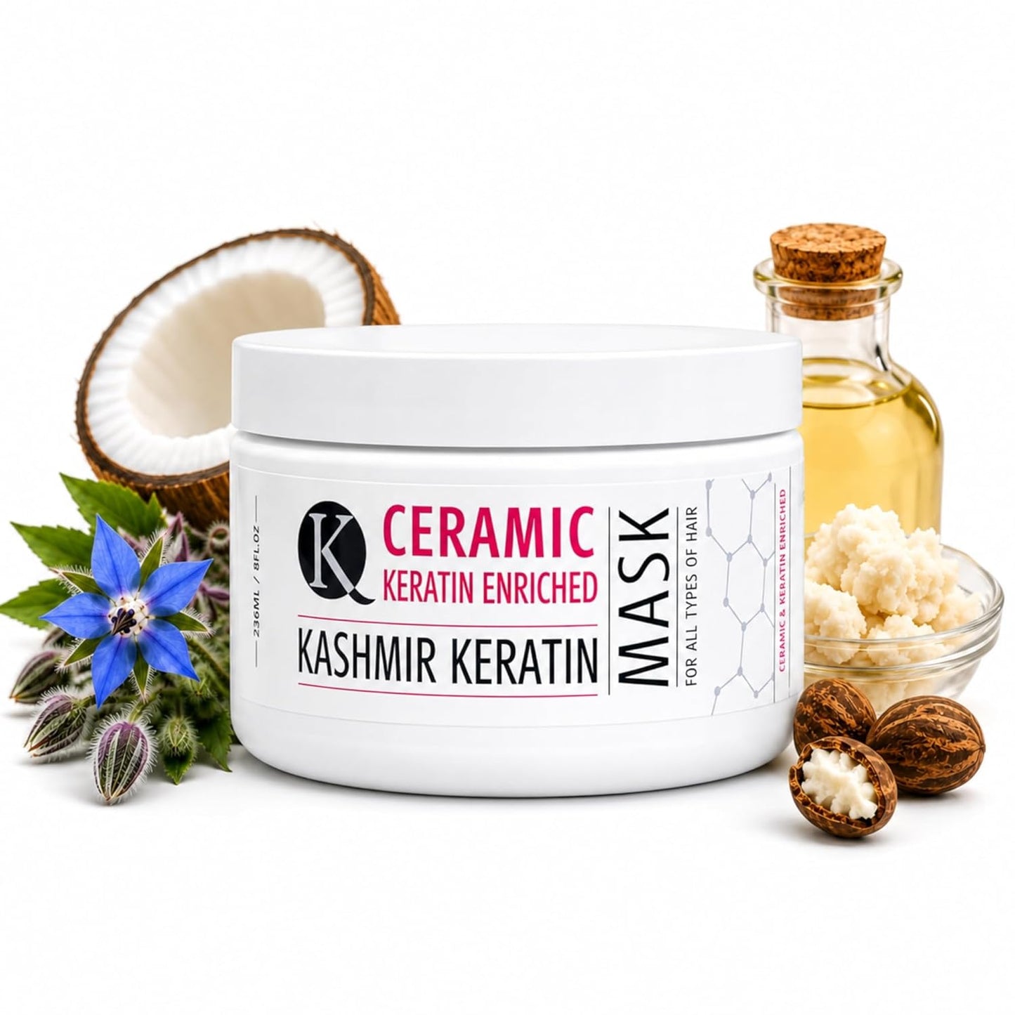Kashmir Keratin Hair Mask - Advanced Deep Conditioning Treatment for Damaged Hair | 8 oz, Sulfate & Paraben Free