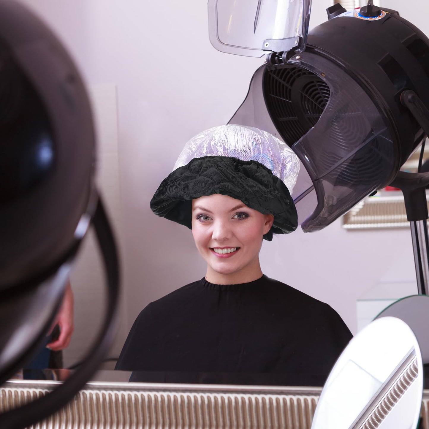Fiwochic 1 Pcs Hair Dryer Heat Shield with 10 Disposable Plastic Hoods(Black)