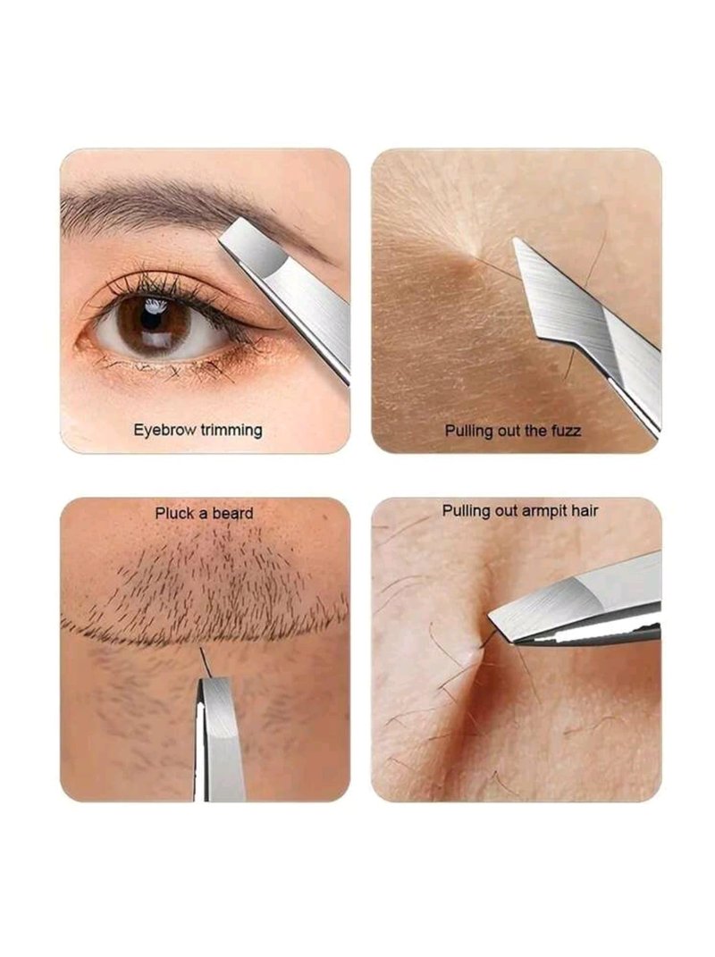 4-Piece Stainless Steel Tweezer Set - Tweezers for Eyebrows, Precision Tweezer Set for Women & Men - Ingrown Hair Tweezer, Long Lash & Eyelash Tweezers, Tweezers for Crafting (Silver)