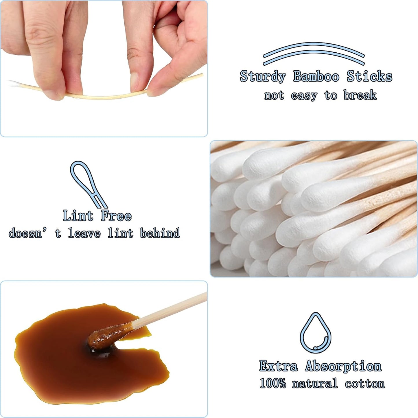 Eyxformula 500 PCS Cotton Swabs - 6 Inch Bamboo Sticks for Dog Ear Cleaning, Makeup & Crafts | Lint-Free Applicators