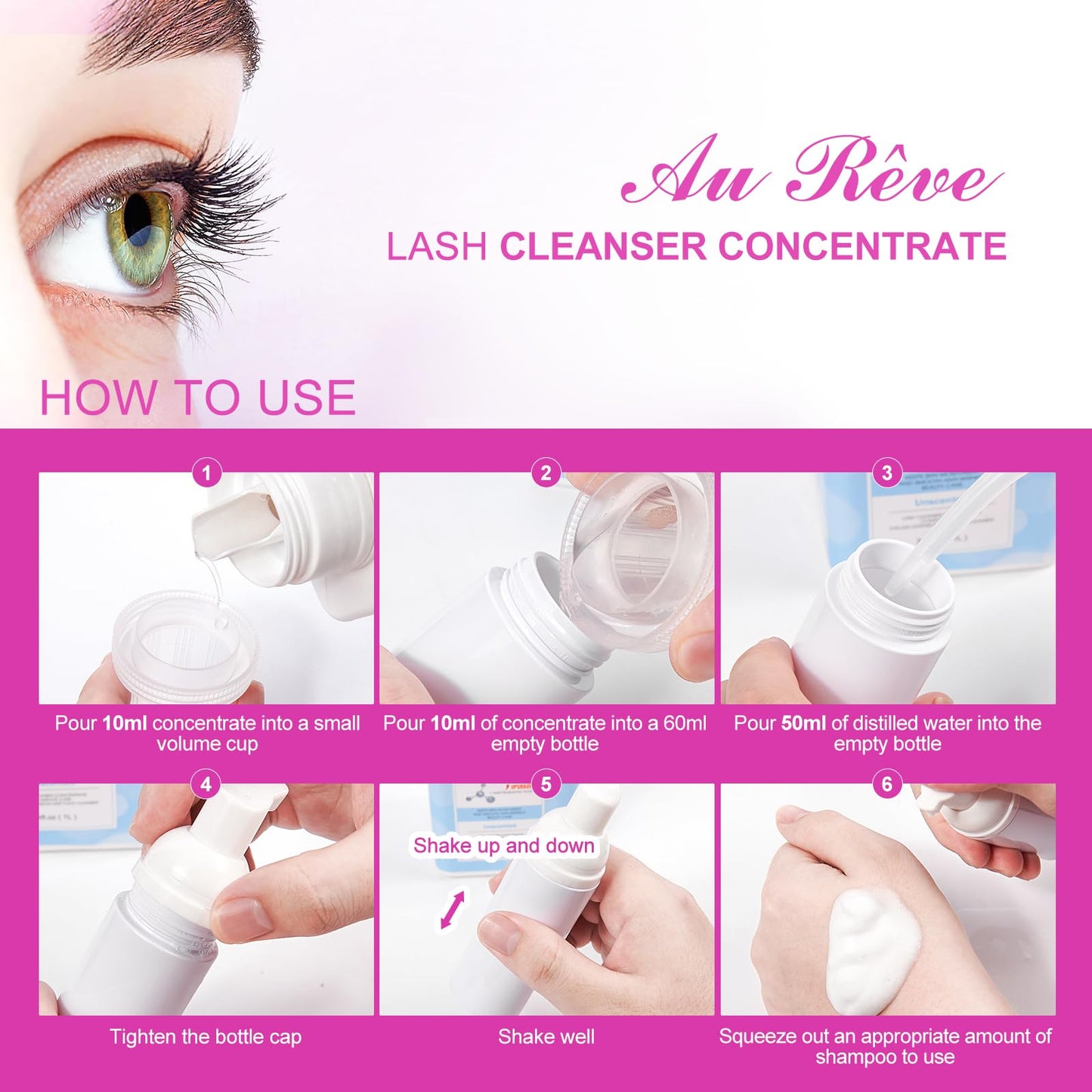 AuReve Lash Shampoo Concentrate 30ml Lash Cleanser Concentrate Add Hyaluronic Acid Oil-Free Lash Extension Shampoo Perfect for Salon，Cherry Blossom