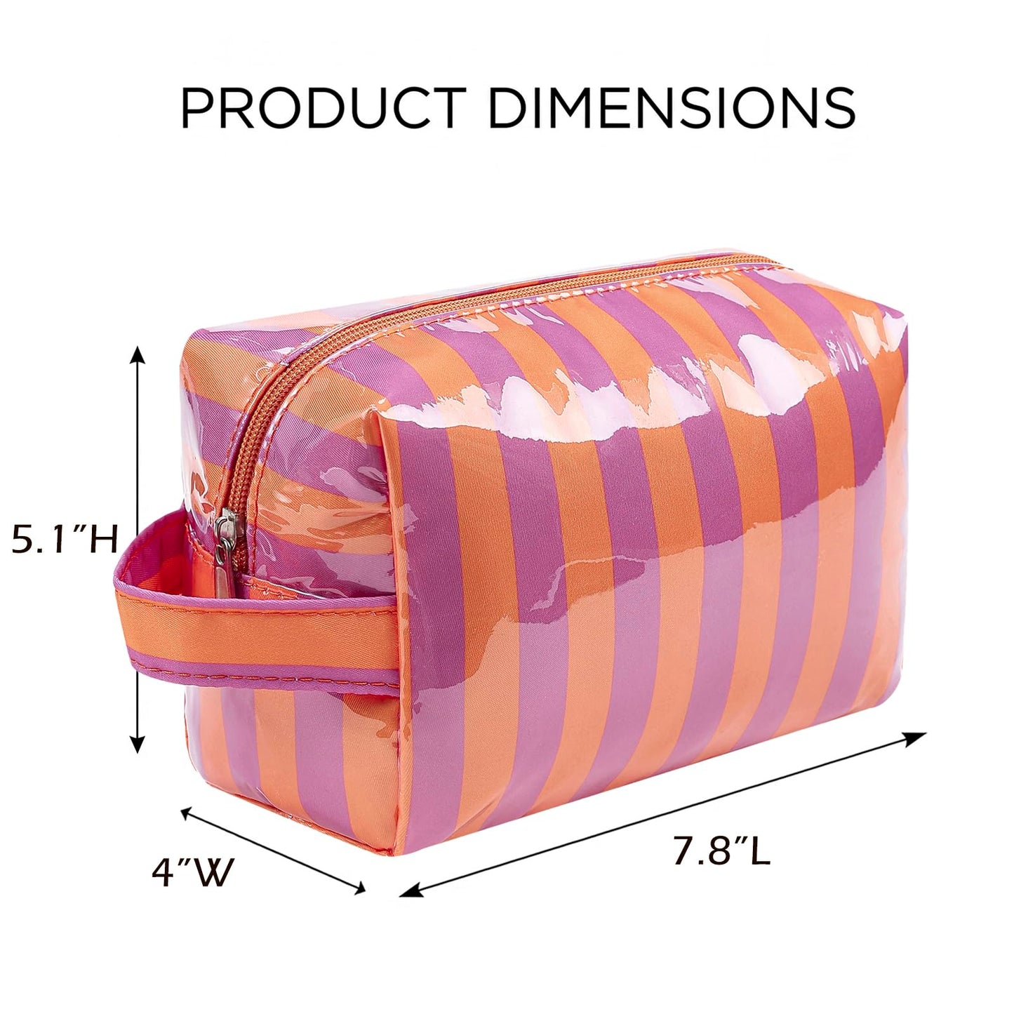Lestikave PVC Striped Makeup Bag,Easy to Clean,Waterproof Clear Coated Cosmetic Bag,Cute Travel Organizer Zipper Pouch for Beach Vacation Essentials(03Orange)