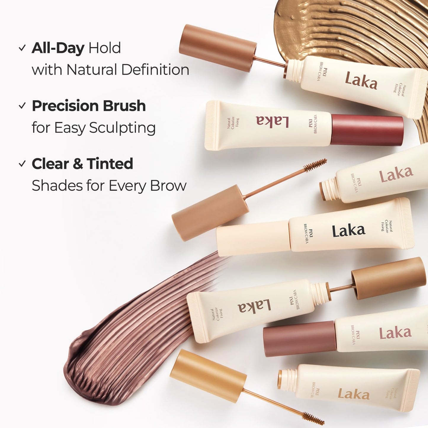 Laka Pixi Eyebrow Mascara 8g/0.28oz., Eyebrow Gel to Fix and Shape Brows, Clump-Free, Brow Fixer with Slim Precision Brush, Vegan, K-Beauty