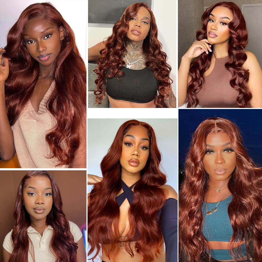 32 Inch Color 33 Bundles Human Hair Auburn Body Wave Bundles Huxowax Peruvian Virgin Remy Hair Extensions Double Weft Copper Red Body Wave Bundle