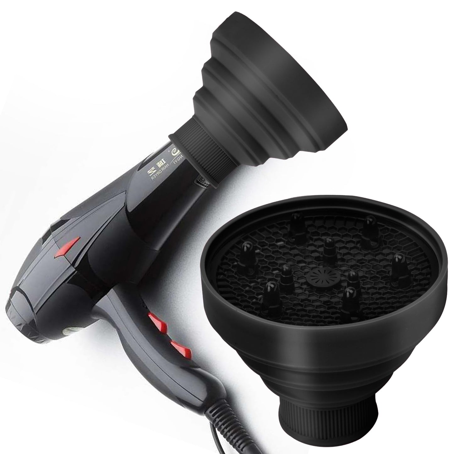 WAJIAYON Universal Collapsible Hair Dryer Diffuser Attachment- Salon Grade tool,Lightweight Foldable Portable Travel Folding Design Fit Most of blow Dryers-Black