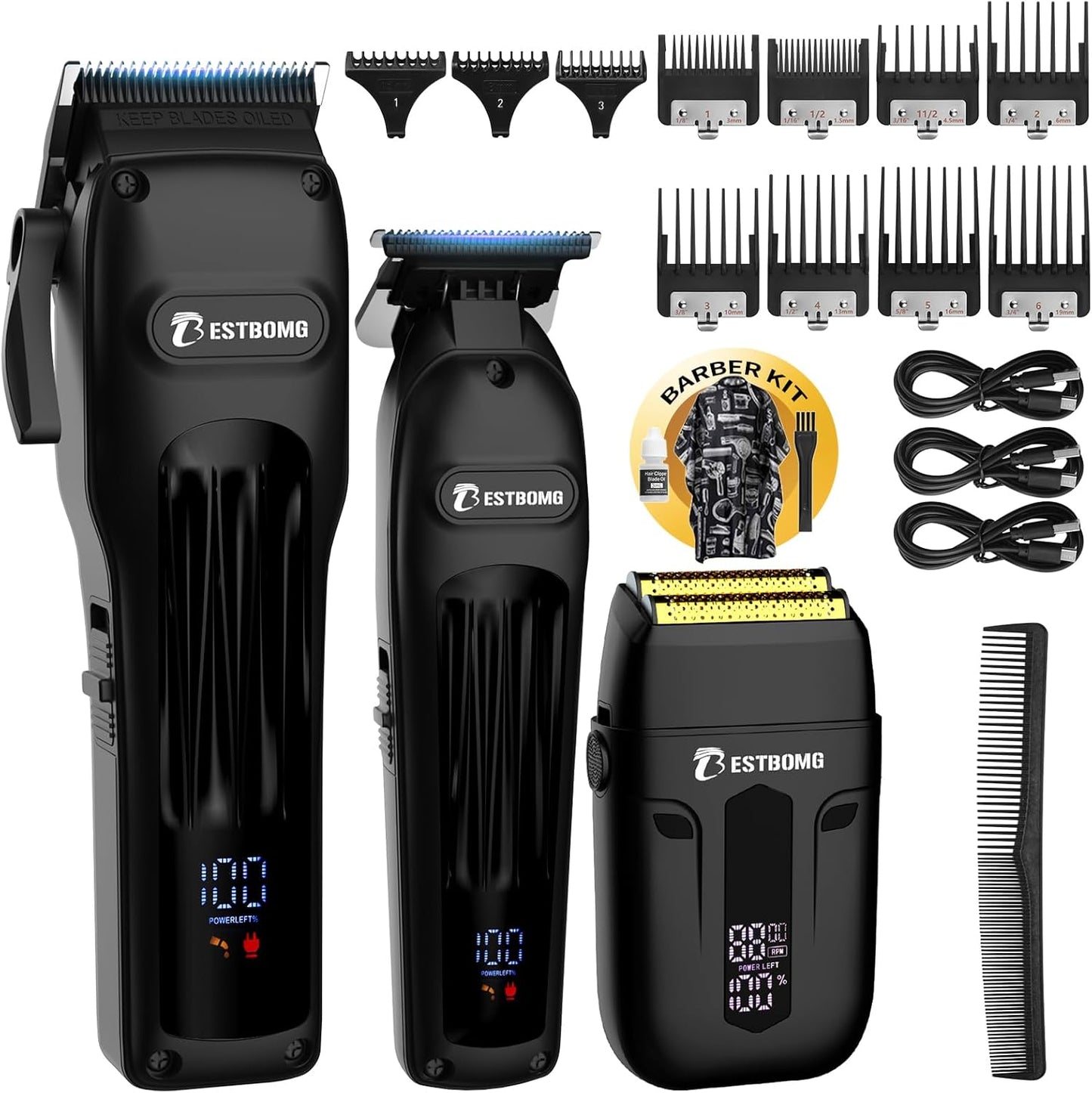 Professional Hair Clippers for Men - Rechargeable Metal T-Blade Beard Trimmer & Shaver Set | LED Display, Bronze