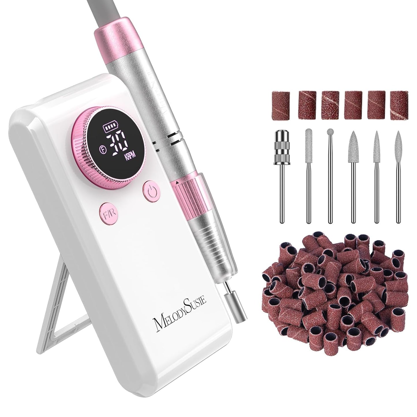 MelodySusie Nail Drill - Cordless 2-in-1 E-File 30000RPM for Manicure & Gel Removal | Adjustable Stand