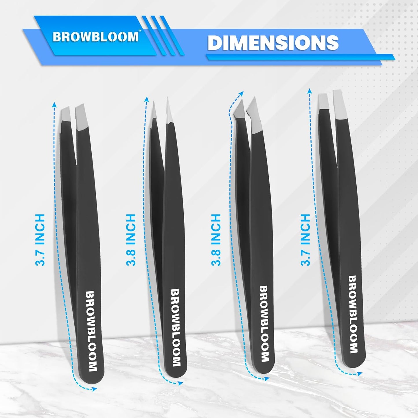Professional Tweezers Set - 4-Piece Black Stainless Steel Precision Tweezers for Facial Hair & Eyebrows | Includes Carrying Pouch