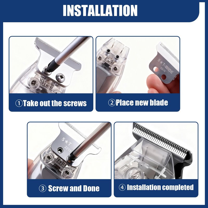 2215 Adjustable Replacement T Wide Blades compatible with Wahl 5 Star Serise Detailer Li Trimmer 8081 and 8171 Models (Silver)