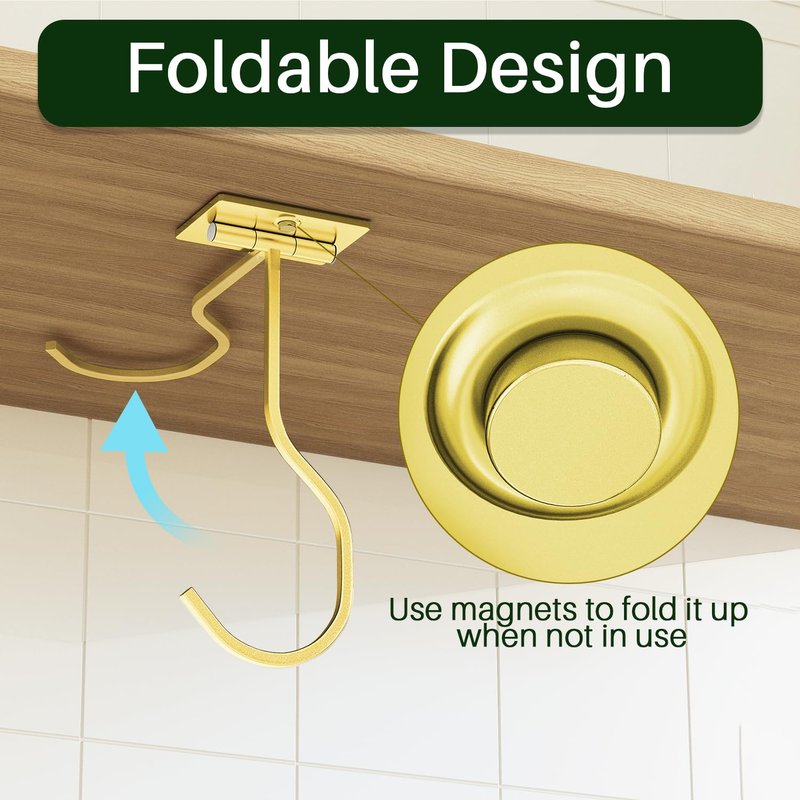 bussdis Adhesive Banana Hook Under Cabinet: 2-Pack Foldable Metal Banana Hanger, Space-Saving Under Counter Banana Holder for Kitchen & RV, Gold