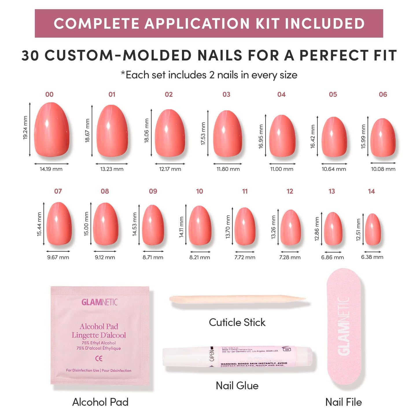 Glamnetic Press On Nails - Lush Coral | Short Oval Fake Nails with Glazed Finish | 30 Nail Kit in 15 Sizes
