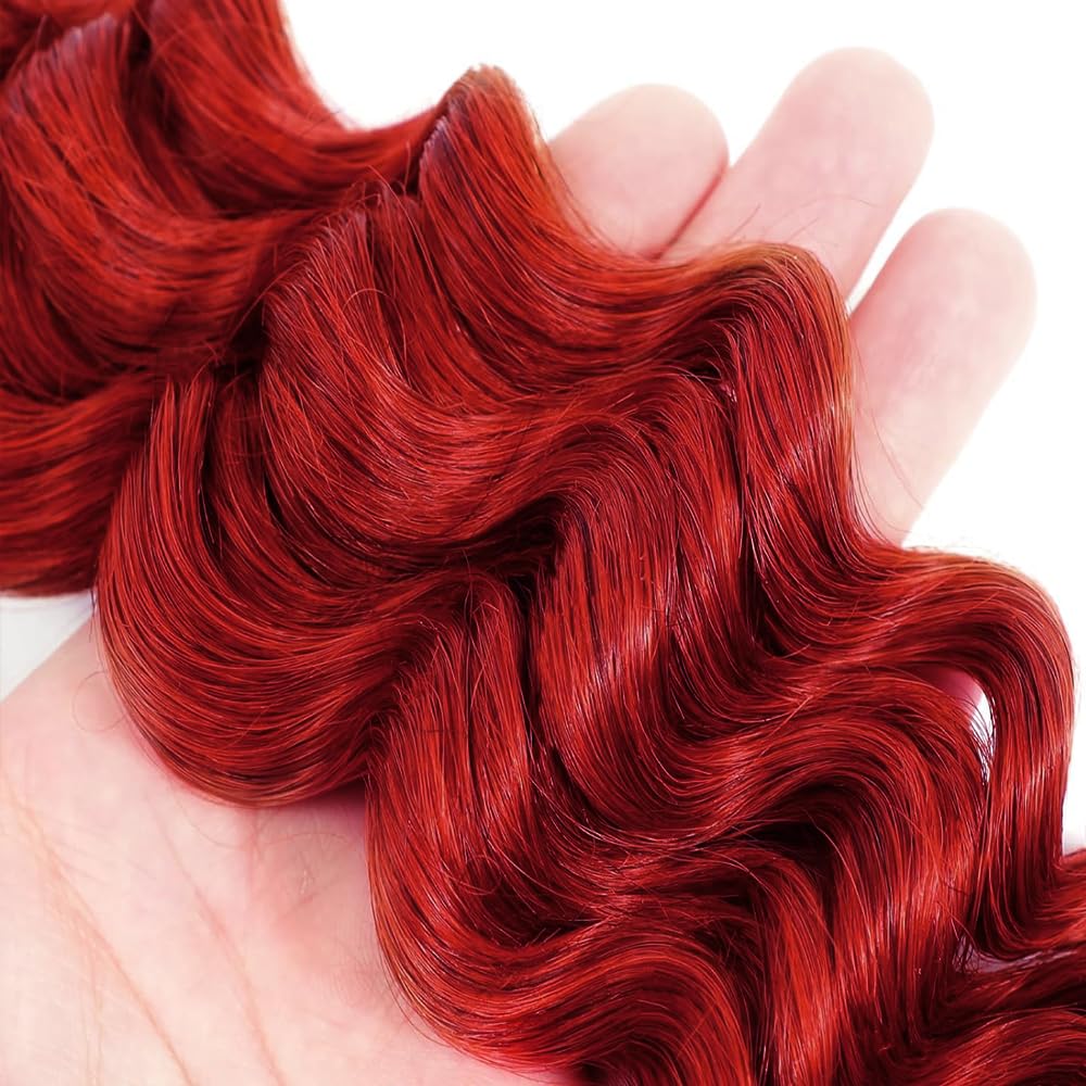 Red Human Braiding Hair for Boho Braids 150g 16 inch Deep Wave Boho Bulk Human Hair for Braiding No Weft Deep Curly 3 Bundles 50Gram/Bundle