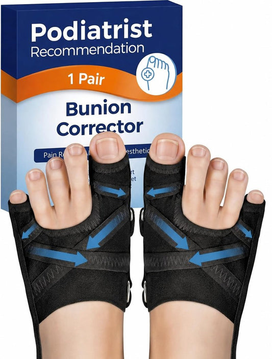 Habioer Bunion Corrector for Women & Men, Adjustable Toe Straightener, Soft & Comfortable for Sleeping and Daily Wear, Corrective Brace for Big Toe and Little Toe (1 Pair), Black