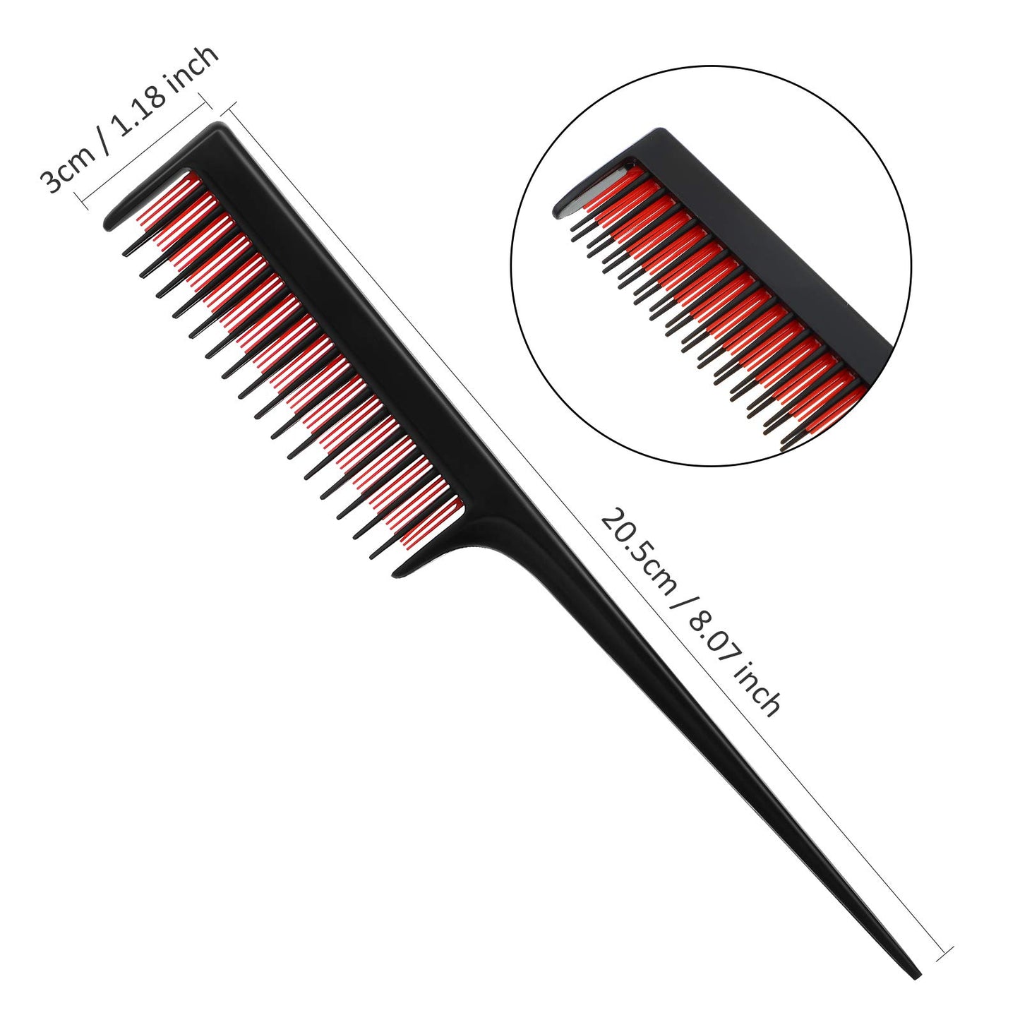Patelai 3 Pieces Hair Styling Comb Set for Women's Back Combing - Teasing/Fluffy Brush, Rat Tail Comb, and Triple Combing Comb (Black)