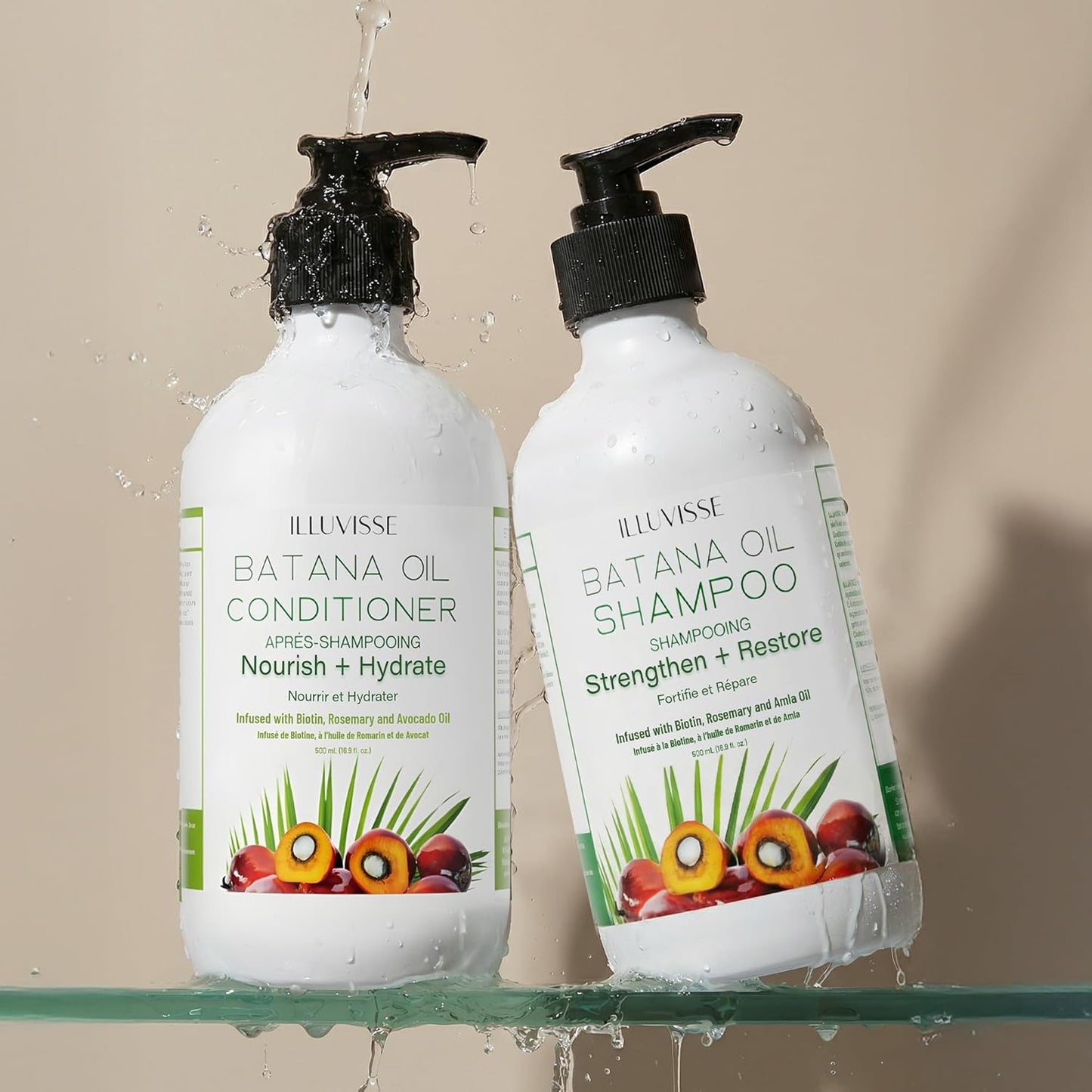 Organic Batana Oil Shampoo & Conditioner Set - Hair Growth & Thickening Formula with Rosemary, Tea Tree Oil & Biotin | 500ml Each