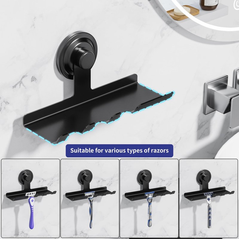 DAOYA 2 Pack Razor/Towel Hooks - Suction Cup Shower Organizer - Razor Holder for Shower, Built in Shaving Cream Shelf