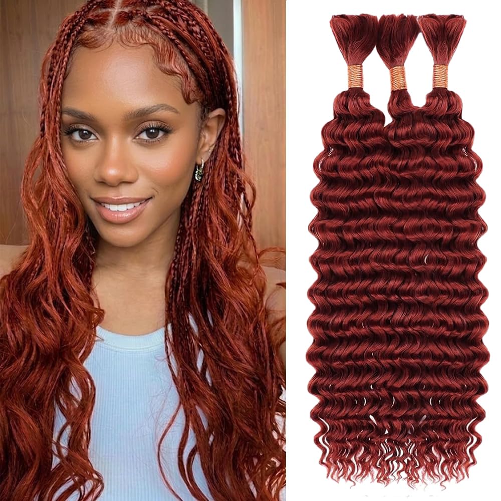 28 28 28 Inch Color 33 Human Braiding Hair for Boho Deep Wave Human Hair for Braiding 3 Bundles/Pack No Weft Curly Human Hair Extensions for Braids