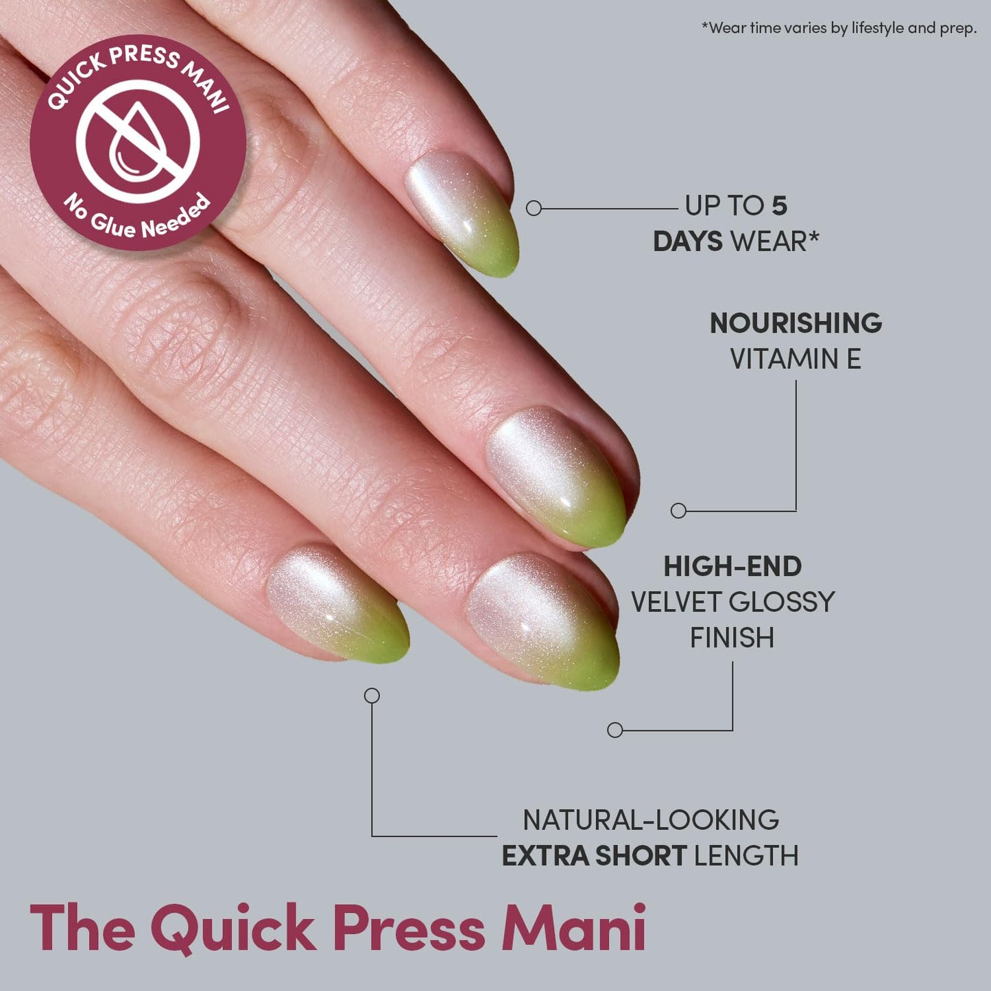 Glamnetic Quick Press Mani - Peel and Stick Almond Extra Short Nails | Mess-Free Salon Quality | 30 Nail Kit in 15 Sizes