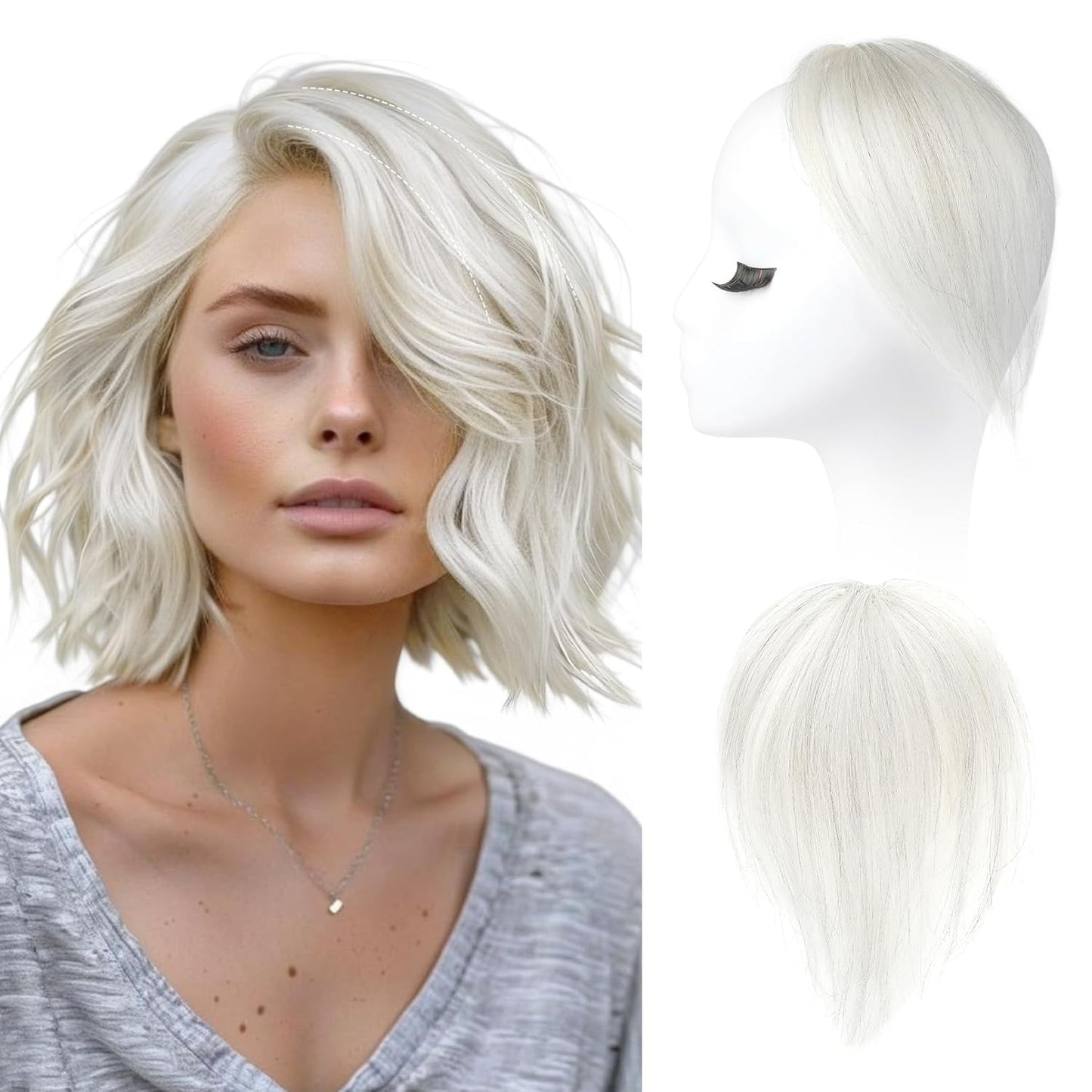 REECHO Clip-In Hair Volumizer - Short Thick Extensions for Thin Hair | Platinum Blonde with Black Strands, 8 Inch