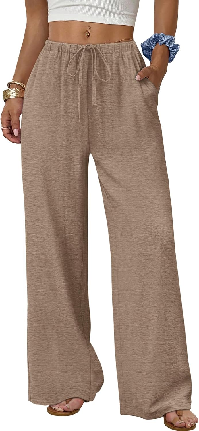 Wide Leg Pants for Women - Flowy Palazzo Trousers with Drawstring & Pockets | Summer Beach Vacation Wear
