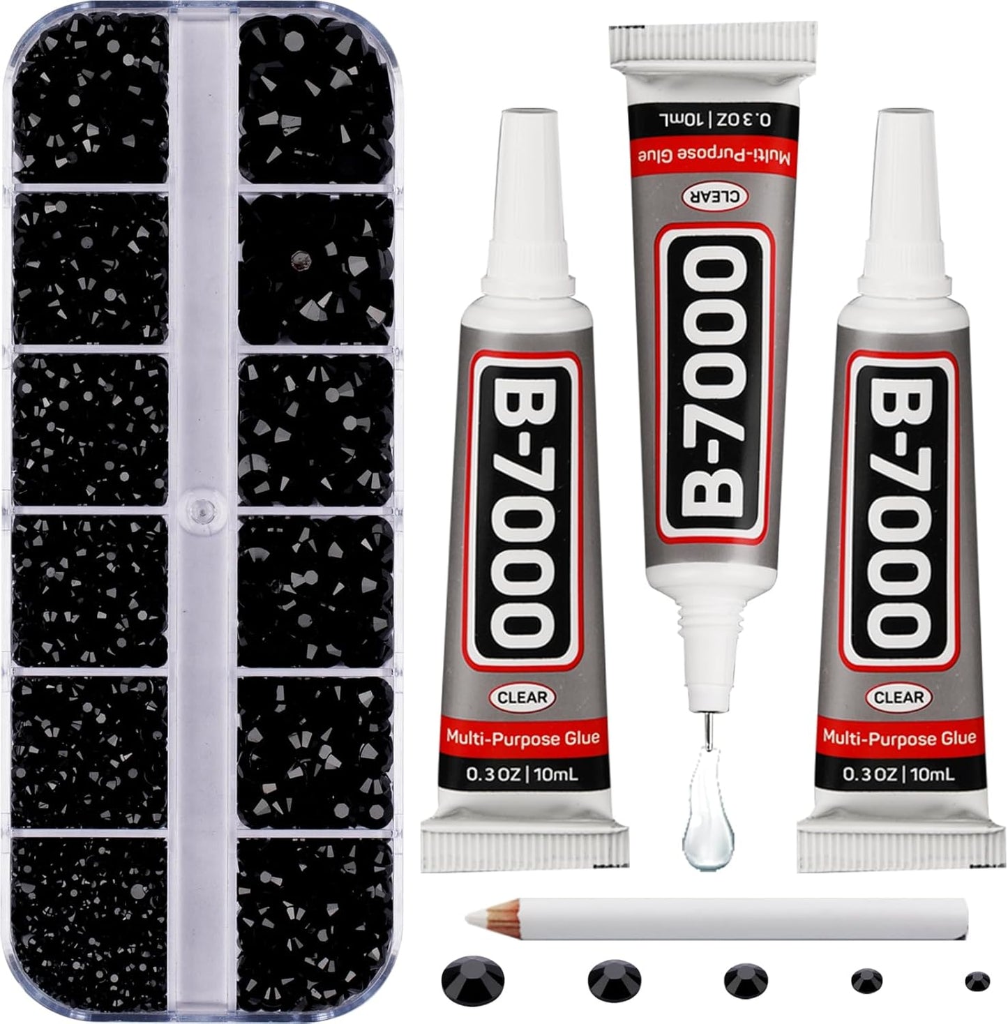 Red Rhinestones Bedazzler Kit - 6500 Pcs Flatback Crystals & B7000 Glue | 2-6mm Resin Gems for Crafts, Clothes, Shoes, Nails