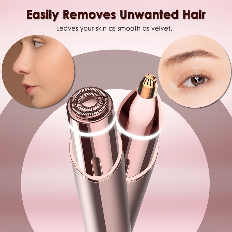 Gen 3 Replacement Heads for Finishing Touch Flawless, 18K Gold Painless Facial Hair Remover Blades with Exclusive Eyebrow Trimmer Head, 1 Facial + 1 Eyebrow Replacement Heads Set for Women