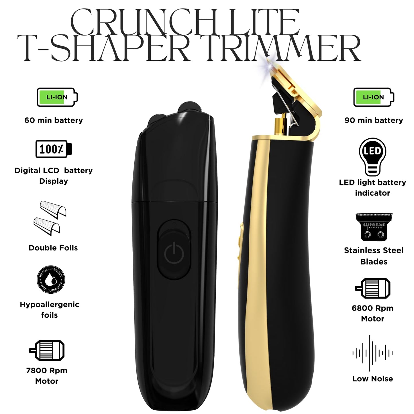 Supreme Trimmer 2-in-1 Crunch Lite Foil Shaver & T-Shaper Trimmer | ST5210 Beard Trimmer & STF600 Electric Razor | Travel Hair Trimmer Set | Black & Gold
