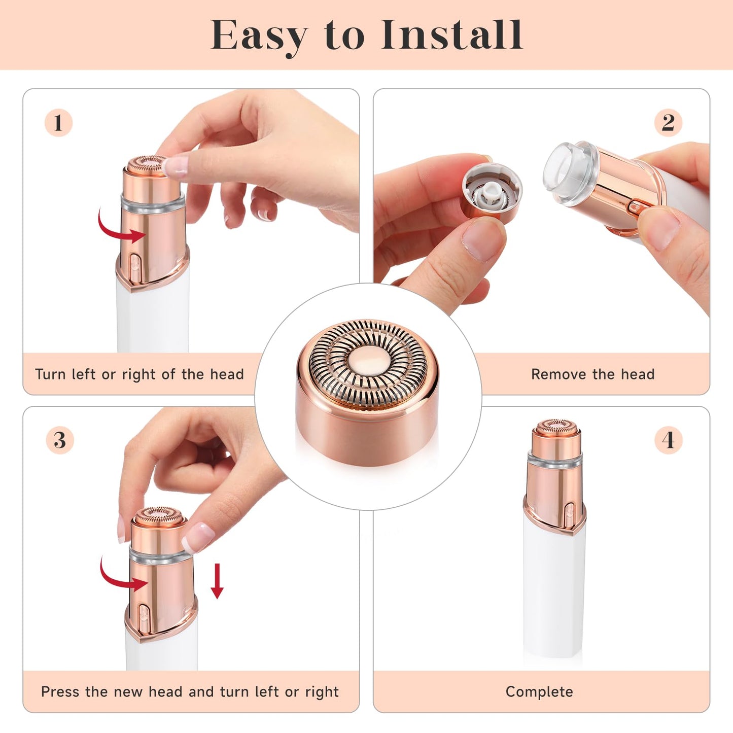 Replacement Heads Generation 3 for New Finishing Touch Flawless Facial Hair Remover,Upgraded Replacement Blades for Women,Ring Light Rose Gold for Flawless