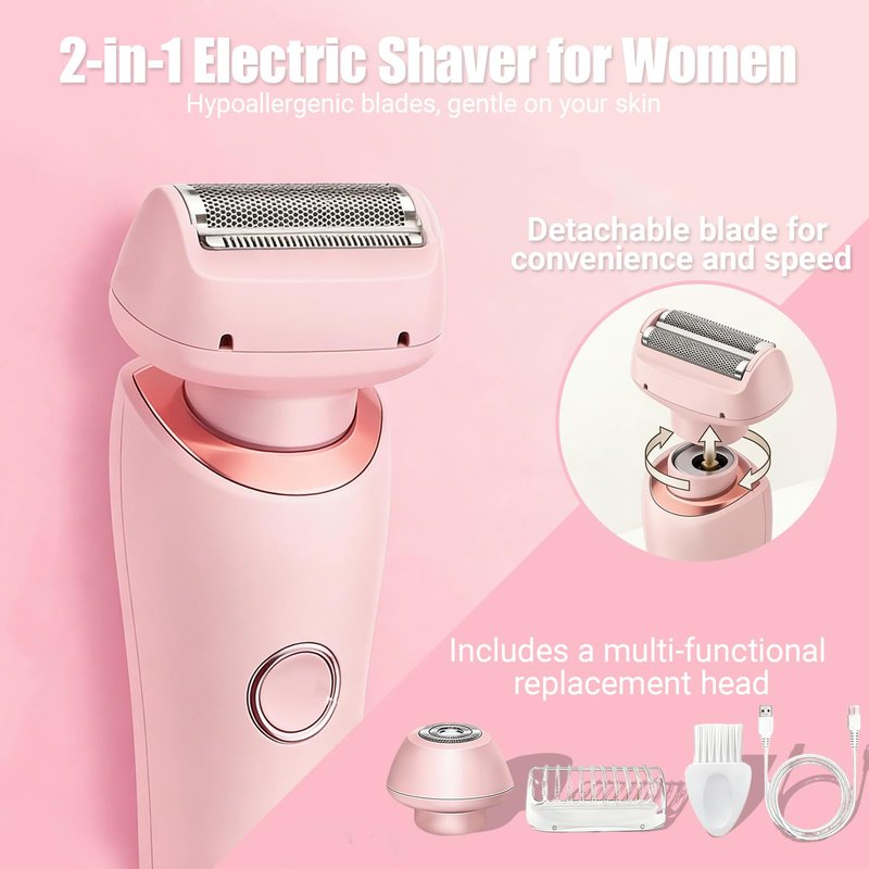 Livora Electric Shaver for Women, SilkGlide Cordless Razor for Legs Underarms Bikini, Painless Hypoallergenic Lady Trimmer, IPX7 Waterproof Wet Dry Use, USB Rechargeable (Pink)